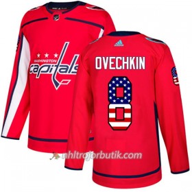 Män Ishockey Washington Capitals Tröja Alex Ovechkin 8 Adidas 2017-2018 Röd USA Flag Fashion Authentic